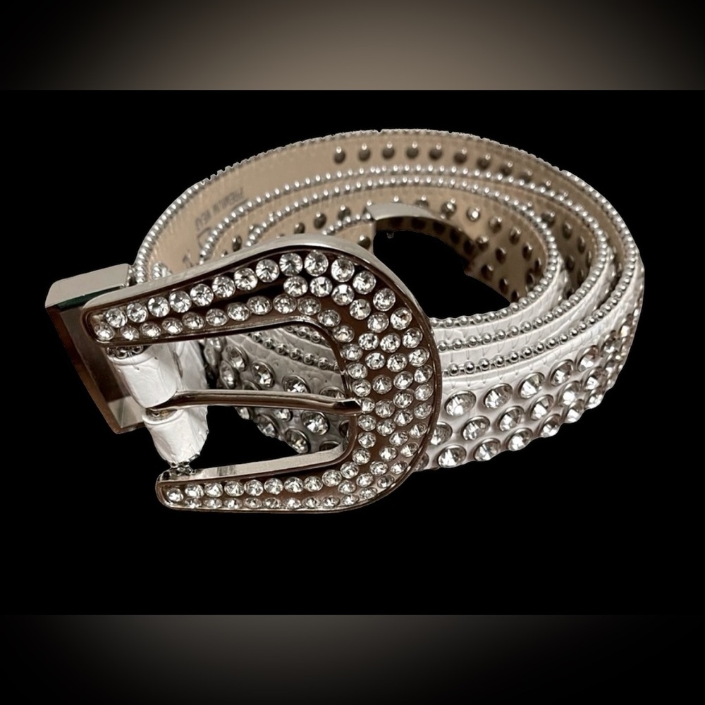 DNA Premium White & Silver Diamond Rhinestone Cowgirl Crocodile Belt